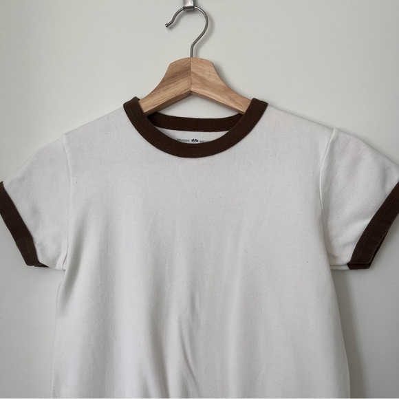 Brandy Melville Ringer Tee T-Shirt Brown and White Size S - Picture 5 of 5